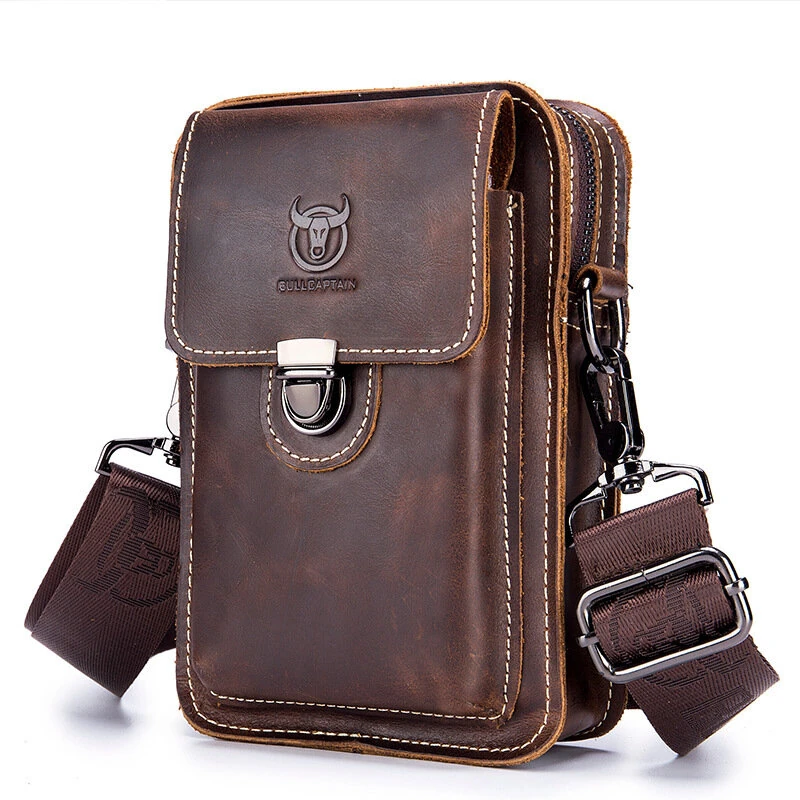 BULLCAPTAIN Men Casual Waist Bag Belt Purse Genuine Leather Multifunctional Shoulder Messbage Bag Mobile Phone Crossbody Bags Waist Pack (image for) BULLCAPTAIN Men Casual Waist Bag Belt Purse Genuine Leather Multifunctional Shoulder Messbage Bag Mobile Phone Crossbody Bags Waist Pack